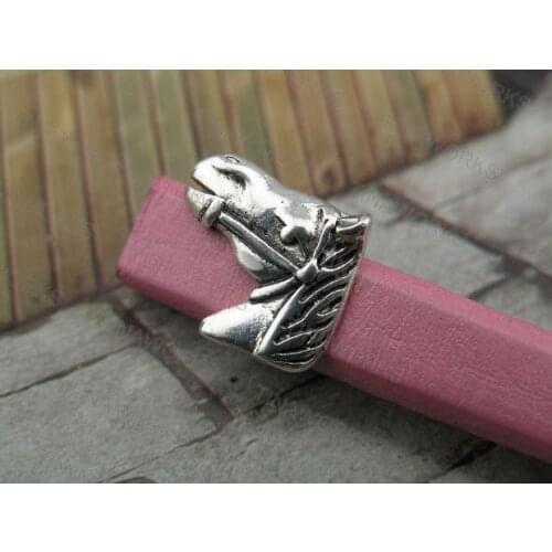 FREE SHIPPING 30pcs Antique Silver 10.3x6.1mm Horse Head Slider Spacer Findings For Licorice Leather--PAT177