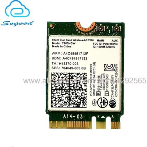 Wireless Card Intel Dual Band Wireless-AC 7260 7260NGW 867Mbps NGFF 2.4G&5G 802.11ac BT 4.0 Network Card for HP SPS 784649-005