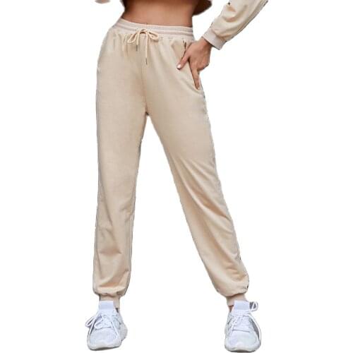 Women High Waist Drawstring Pants Casual Loose Solid Pocket Cotton Long Trousers Sweatpants Autumn Fitness Jogger Pants Pantalon