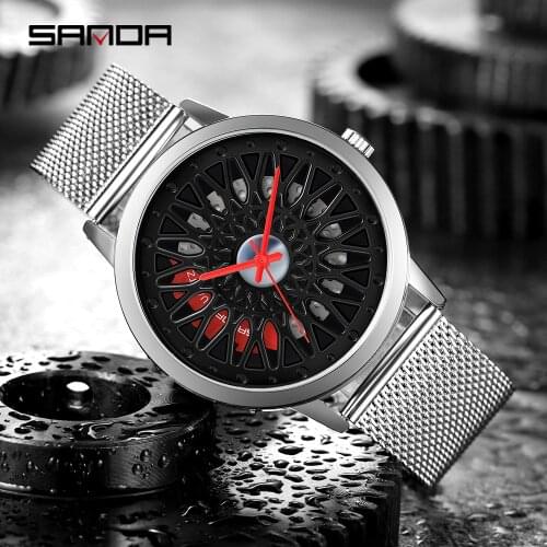 SANDA Mens Watches Top Brand Men Wrist Watch Stainless Steel Personalized Tire Dial Quartz Sports Waterproof Male Clock Relogio