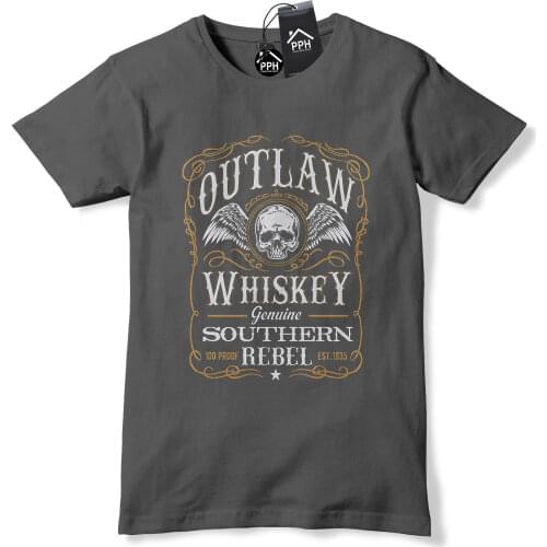 Free Shipping Mens New Fashion O-Neck Stylish Outlaw Whiskey T Shirt Mens Drink Tee Motorcycle Fathers Day Gift O-Neck Tee