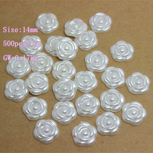 14mm resin ABS imitation pearls 500pcs/lot rose flower shape flat back cabochon craft for DIY decroation,SP019