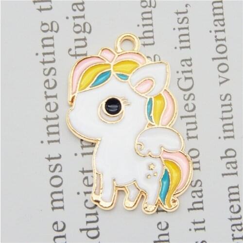 Julie Wang 8PCS Enamel Cartoon Little Horse Charms Zinc Alloy Animal Gold Tone Pendant Bracelet Jewelry Making Accessory