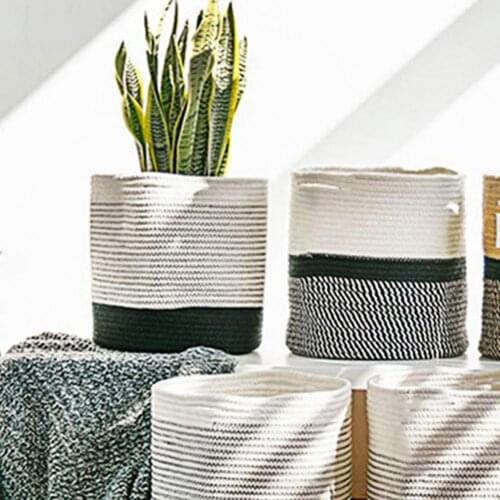 Storage Basket Hand-woven Multifunctional Cotton Portable Weaving Flower Basket for Home