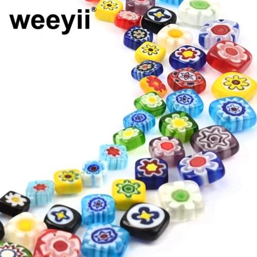 Colorful Square Flower Patterns Millefiori Lampwork Glass Beads Spacer Beads For Jewelry Making Bracelet Necklace Charms