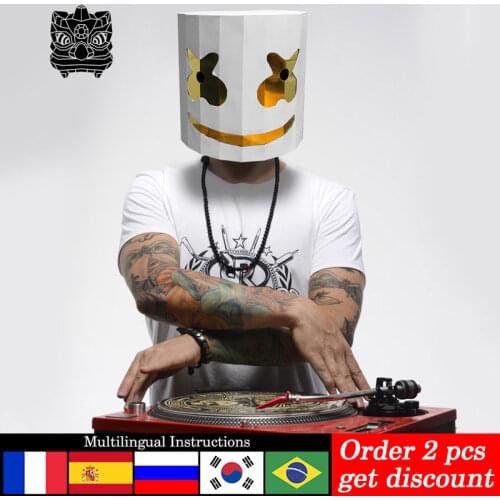 DJ Marshmello Mask Headgear Paper Model,Low Poly 3D Papercraft,Party Cosplay Prop,Handmade DIY Adult Origami Craft Toy RTY172
