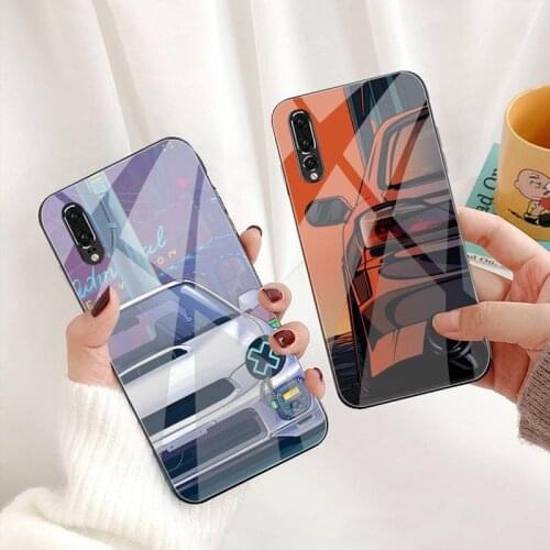 Cartoon Car JDM Tail Light Phone Case Tempered Glass For Huawei P30 P20 P10 lite honor 7A 8X 9 10 mate 20 Pro