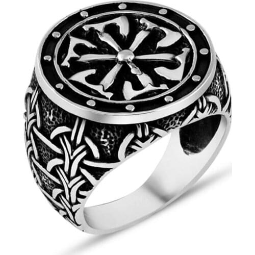 Men Handmade Silver Ring With Ship Rudder Motif, Made in Turkey, Solid 925 Sterling Silver