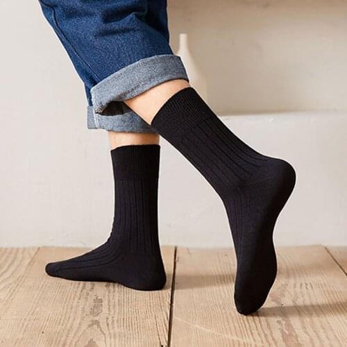 Spring Autumn Men Cotton Socks Solid Color Bussiness Casual Socks Male Fashion Striped Soft Breathable Ribbed Crew Socks 2021