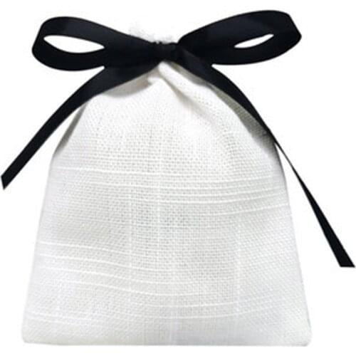 50pcs Jewelry Cotton Gift Bag With Black Ribbon 8x10cm Wedding Birthday Party Candy Pouch Jewelry Packaging Display&Pouches