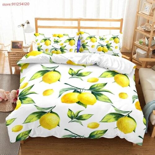 Lemon Prints Bedding Set 2/3pcs Kids Adult Bed Cover Duvet Cover Bed Linen Set Pillowcase Fruit Quilt Cover Sets Bedroom