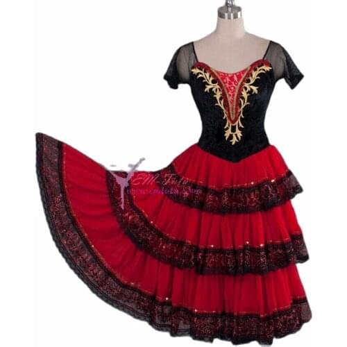 Don Quixote Adult Black Red Romantic Tutu Professional Ballet Long Tutu Spanish Dance Costume Spanish Kitri Dance Ballet Dress