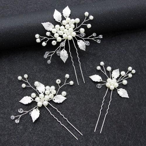 3 pcs set Pearl Leaf Hairpins for Bride Headbands Hair Accessories Wedding Flower Pearl Hair pin Hair Sticks Bridal Hair Jewelry