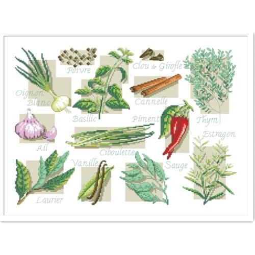 Vegetables cross stitch garlic chili cassia18ct 14ct 11ct white fabric cotton thread embroidery DIY handmade needlework