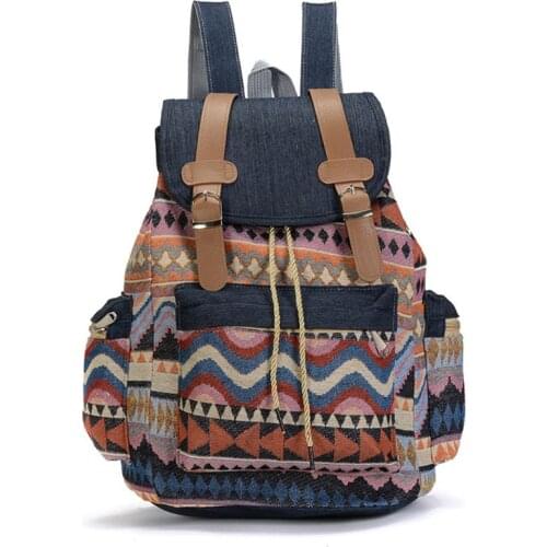 Women Canvas Vintinge Backpack Ethnic Backpack Bohemian Daypack Schoolbag M68C