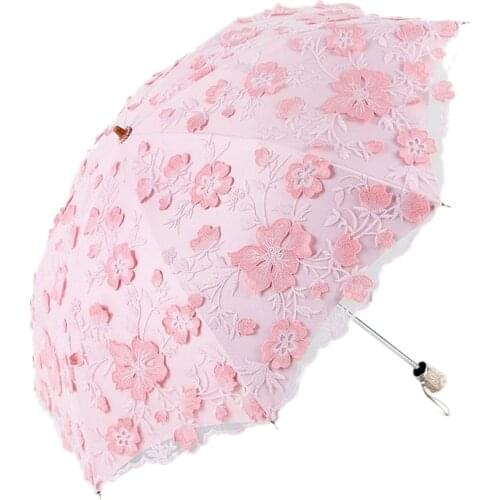 Ladies Lace Parasol UV Protection Sun Shade Umbrellas Folding Parasol Outdoor Parasol Summer Wedding Flower Umbrellas
