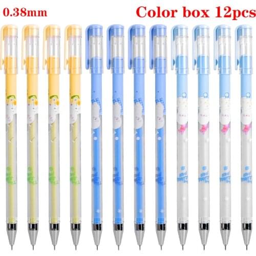 0.38mm Full needle tube gel pen 12pcs/set black ink double spelling pen cover hand writing smooth student office stationery