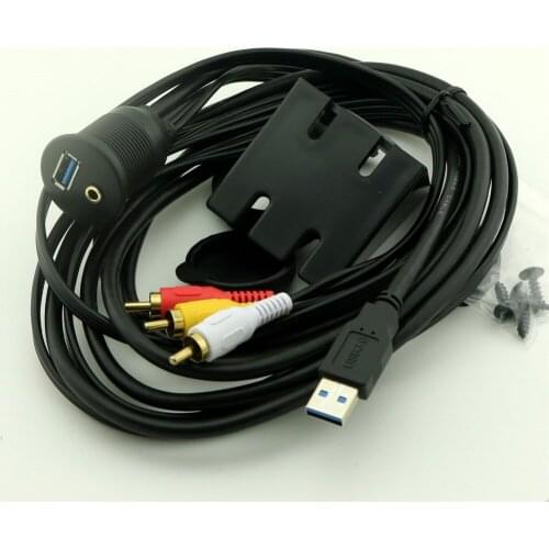 10pcs 3.5mm to 3x Male RCA USB 3.0 Cable Lead Audio & Video Flush Mount Car Dash 2m