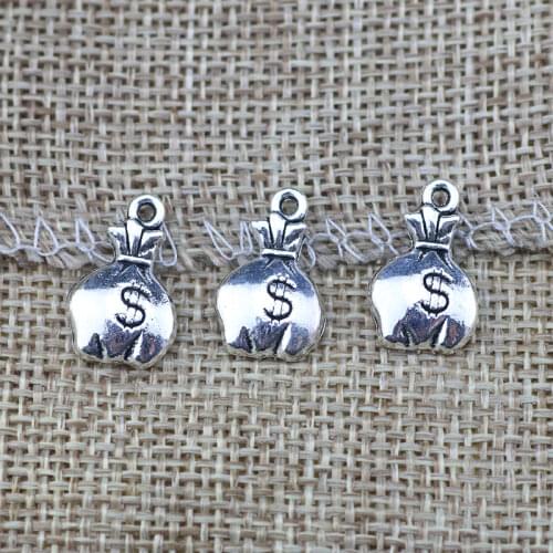 30 Pieces 10x17mm Antique Silver Color Purse Charms Dollars Keychain for DIY Jewelry Making