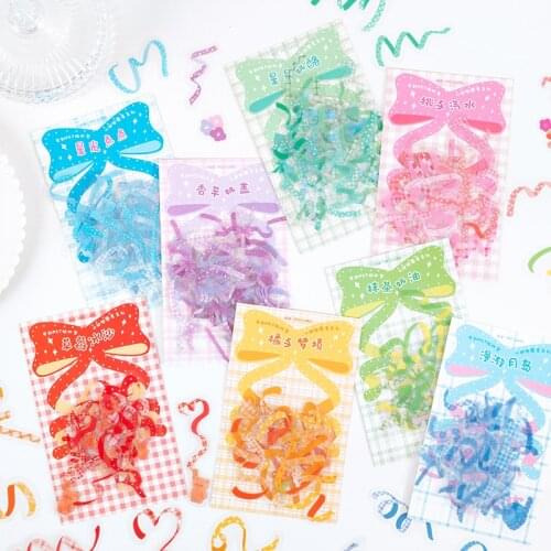 40pcs/Pack Colorful Ribbon Bows Decorative Stickers PET Stick Label Diy Scrapbooking Diary Album Stationery Sticker Accessories