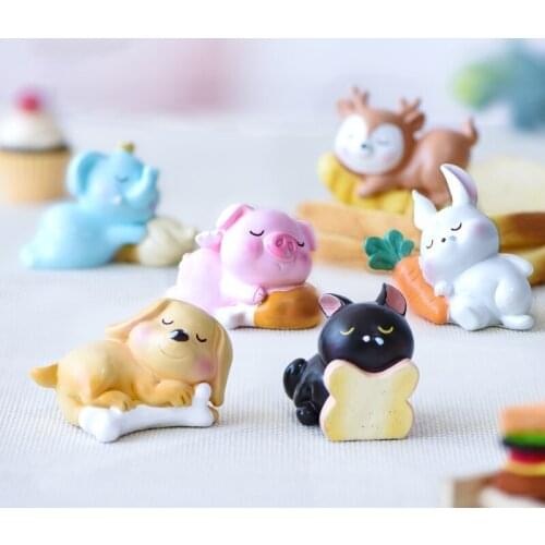 5Pcs/lot Kawaii Sleep Animals Fairy Garden Miniatures Gnomes Moss Terrariums Resin Crafts Figurines Home Decoration Mini Figures