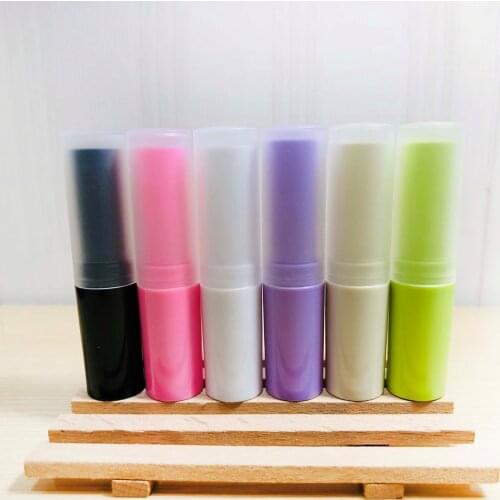 50pcs plastic lip balm tube Slender cylindrical Lipstick tube rotating Directly filled with frosted lid White yellow red pink