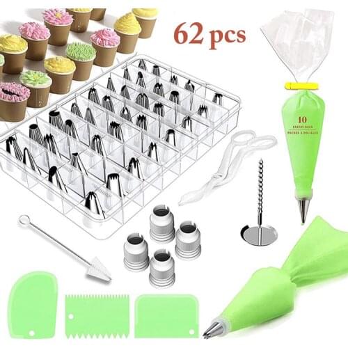 62 Pcs/Set Cake Bakeware Tools Homemade DIY Cake Decorating Tools Stainless Steel Piping Nozzle Pastry Piping Bag Scrapers