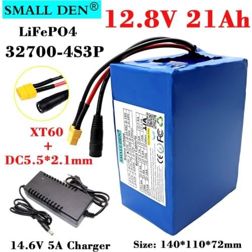 12.8V 21Ah 32700 Lifepo4 Battery Pack 4S3P 40A Same port charge and discharge Balanced BMS 12V Power supply E-boat + 5A Charger