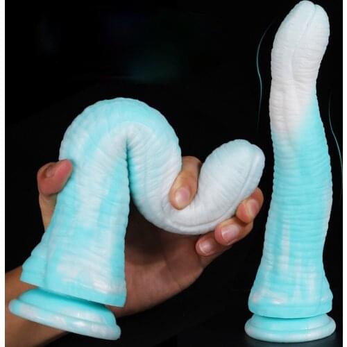 White Lady Big Snake Dick Dildos Silicone Butt Plugs Gay Sex Toys For Mens White Blue Mix Plug Add Color To Sex Toys
