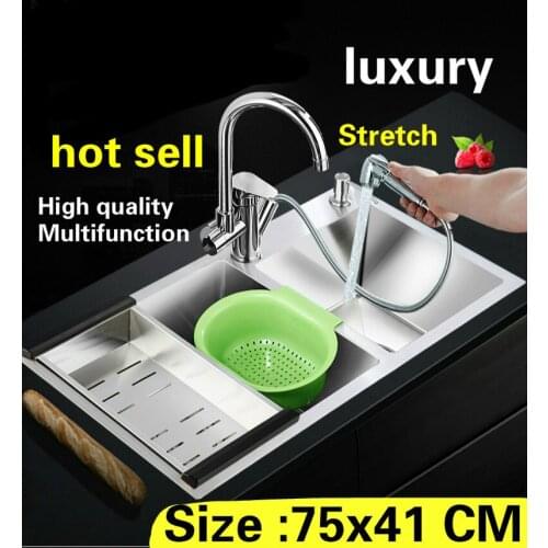 Free shipping Apartment vogue kitchen manual sink double groove 304 stainless steel standard hot sell 750x410 MM