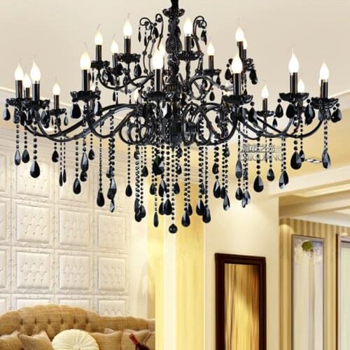 Large black crystal chandelier lighting luxury villa led chandelier light fixtures Hotel culb hall staircase long crystal lamp