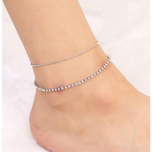 Lovely Girl Crystal Ankle Bracelet Silver Color Leg Chain Anklet Barefoot Jewelry Foot Bracelet Gifts For Women Playa Mujer