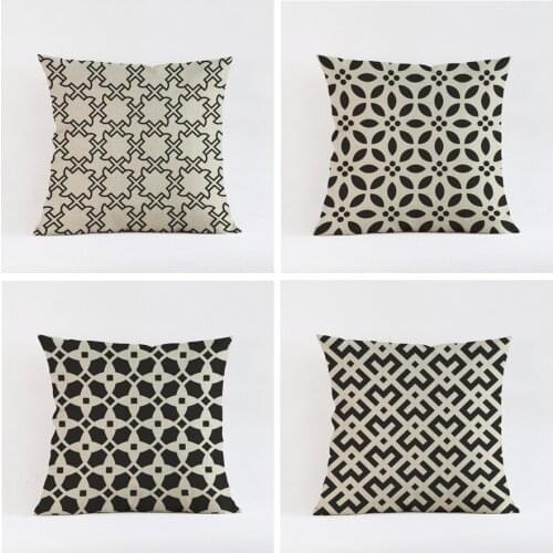 Geometry Linen Cushion Cover Black White Diamond Stripes Modern Square Decorative Sofa Pillows Case Cojines Car Decor 45*45cm