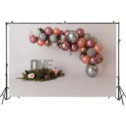 Baby Girl Floral 1st Birthday Photography Background Rose Pink Balloon Arch Smash Cake Portrait Banner Decoration Photo Backdrop