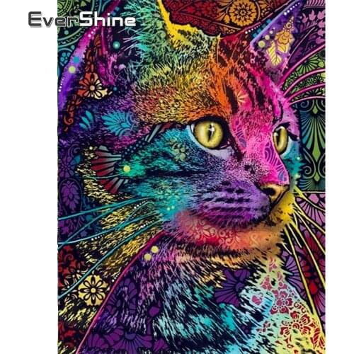 EverShine DIY Diamond Embroidery Animals Mosaic Art Kits Diamond Painting 5D Cat Picture Of Rhinestones Home Decor Gifts