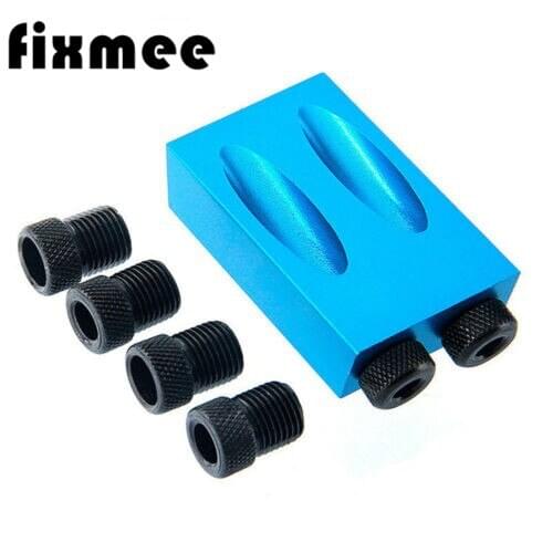 Fixmee Mini Woodworking Pocket Hole Jig Kit 6/8/10mm 15 Degree Angle Adapter Drill Guide Woodworking Adapter DIY Carpentry Tools