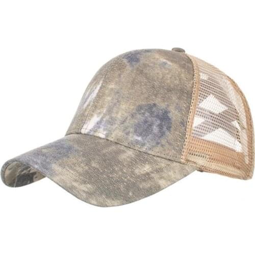 Cotton Ponytail Hat Baseball Cap Tie Dye Distressed Messy Bun Criss Cross Mesh Trucker Ponycap Hat Bundle Hair Tie