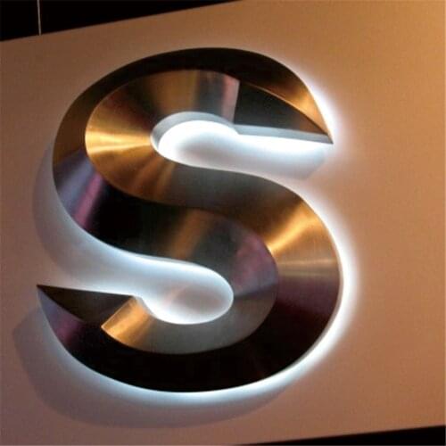 Custom made outdoor waterproof 3D back lighted stainless steel channel letter signs for shop name, store signs logo