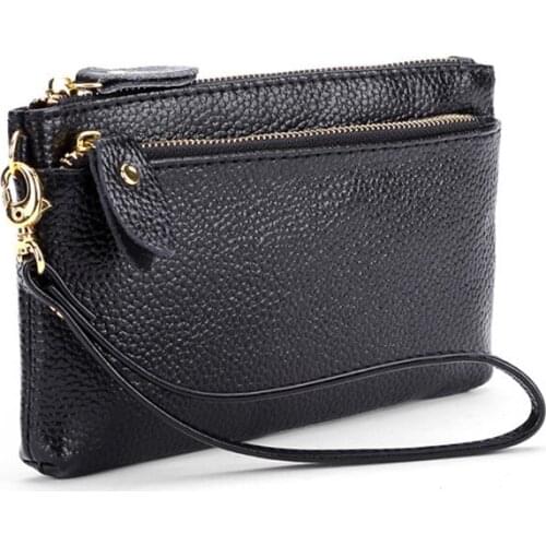 JIAMEN New Genuine Leather Women Men Wallet Female Bag Clutches Bag Large Capacity Cowhide Wallet Phone Bag Fashion Female Purse