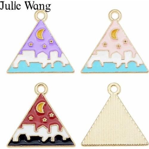 Julie Wang 3PCS Enamel Triangle Charms Alloy Village Under The Moon Star Gold Tone Necklace Bracelet Jewelry Making Accessory