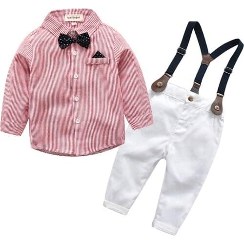 Child Infant Baby Boy Spring Autumn Clothes Set T-Shirt+Bib Pants 2Pcs Gentleman Wedding Party Baptism Kids Boys Clothing Set