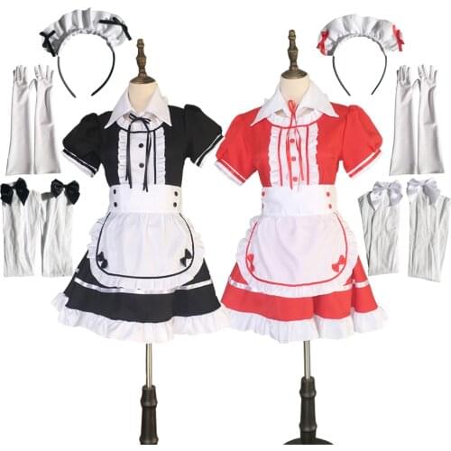 Maid Costume Japanese Anime Cosplay Sweet Classic Lolita Fancy Apron Maid Dress with Socks Gloves Set