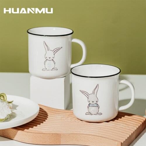 Cartoon Ceramic Mug with Handle Cute Bunny Pattern Drinking Cup Milk Coffee Mug for Home Kitchen Breakfast Cup Drinkware Gift