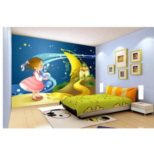 Custom mural 3D non-woven wallpaper Cartoon young girl children room wall paper background wall the moon Childrens paintings