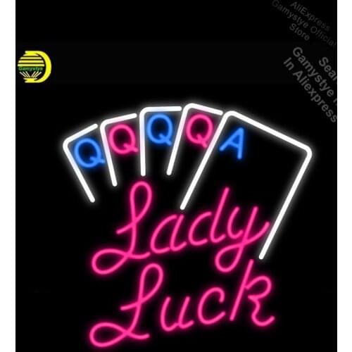Neon Signs for Lady Luck Cards Neon Light Sign Handcrafted Neon Bulbs sign Real Glass Outdoor Lighting neon lights for rooms
