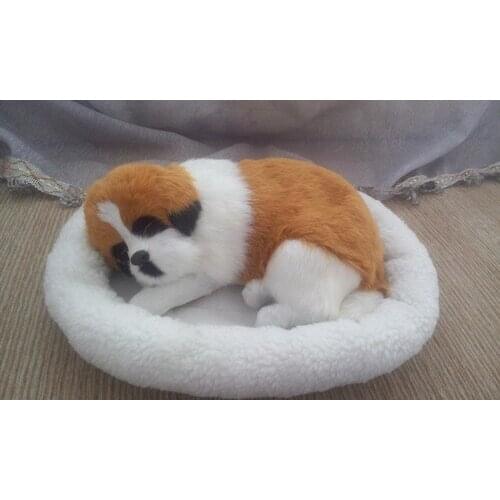 New simulation breathing dog polyethylene & furs cute sleeping yellow&white dog doll gift about 26x11cm 224