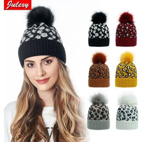 The New Warm Hat Womens Leopard Print Pattern Has A Fur Ball Fashion To Keep In Winter