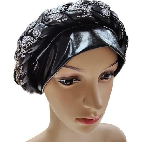 African Latest Shinning Sequins Turban Cap For Women Ready Female Head Wraps Auto Geles Aso Oke Headtie Already Made Headties