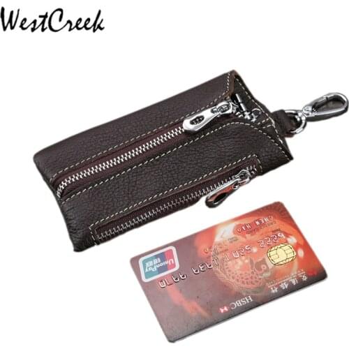 Top Quality Retro Key Holder Wallet for Man Genuine Leather Car Keys Holder Housekeeper Brown Small Purse Zipper Motor Keys Case