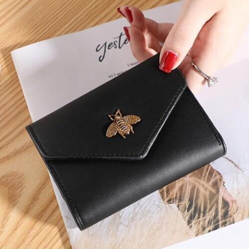 Wholesale Bee Wallet Women Short Tri-Fold Small Purse Card Case Simple Ladies Female Fashion New Style PU Leather